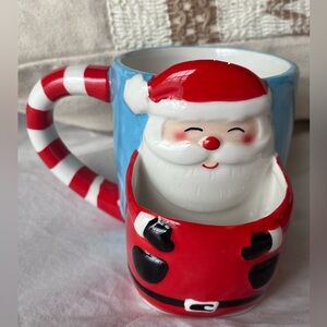 Christmas Theme Coffee Mug with Biscuit Cookie Holder: Santa Tea Cup.